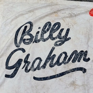 Vintage Large Hand Painted Evangelical Preacher Billy Graham Movie Banner for &quot;Souls in Conflict&quot; Billy Graham Crusades Religious Movie