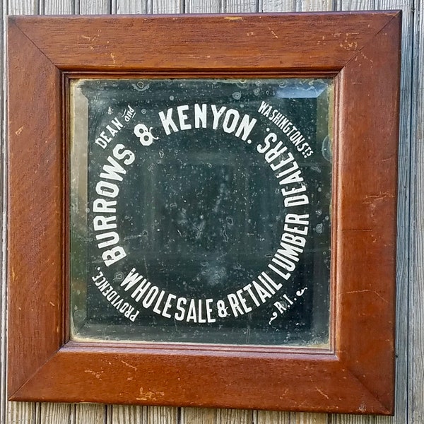 Antique 19th Century Reverse Painted Advertising Mirror Providence Rhode Island Burrows and Kenyon Lumber Industry