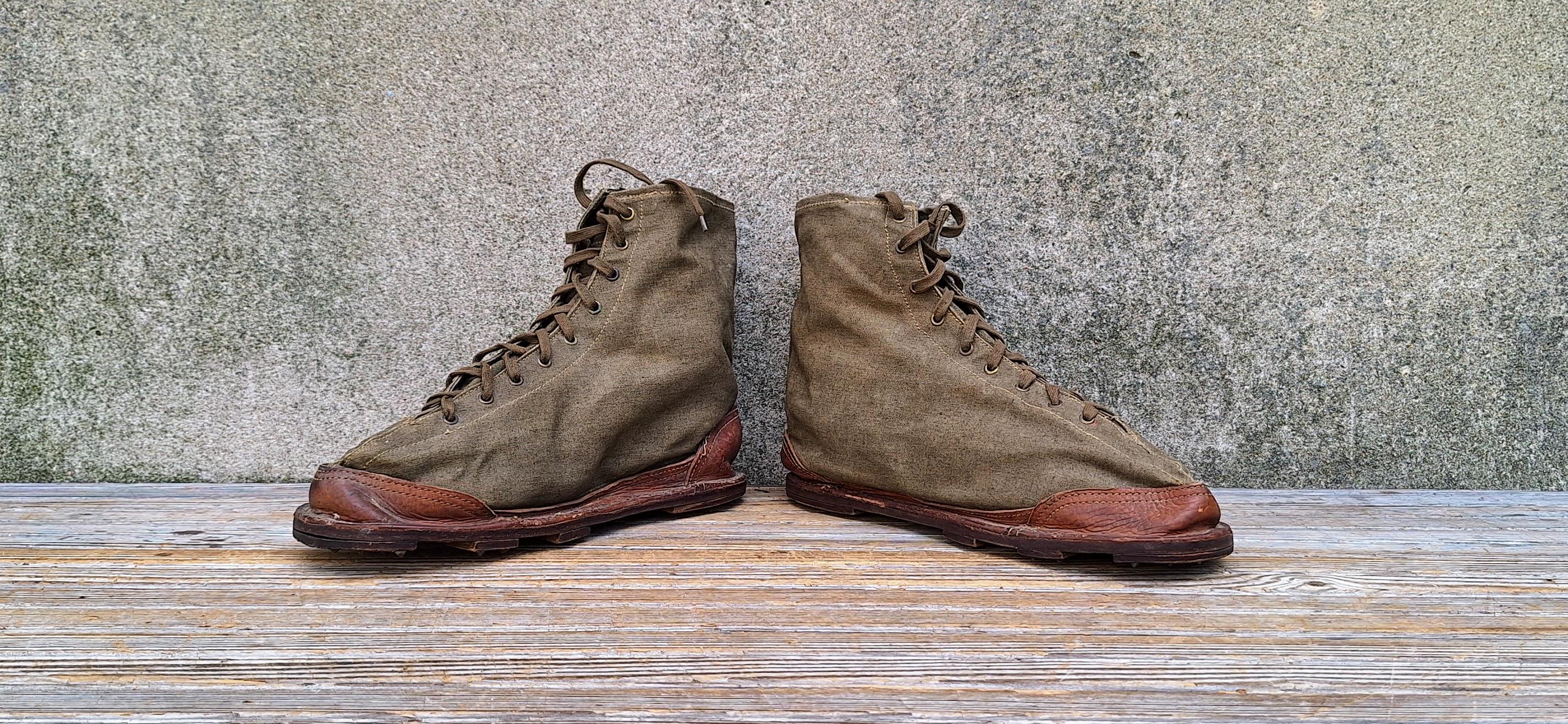 Vintage WWII Era French Military Army Over Boots Waxed Canvas Lace