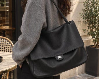 Genuine Cow Leather Slouchy Shoulder Bag, Soft Tote Handbag (Medium/Large)