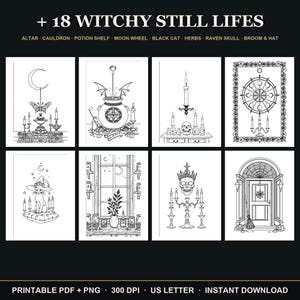 Witchy Coloring Book | 40 Goth Witch Coloring Pages for Adults, Candles, Moon & Ritual Printable PDF Download image 7