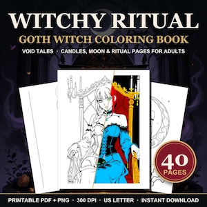 Witchy Coloring Book | 40 Goth Witch Coloring Pages for Adults, Candles, Moon & Ritual Printable PDF Download
