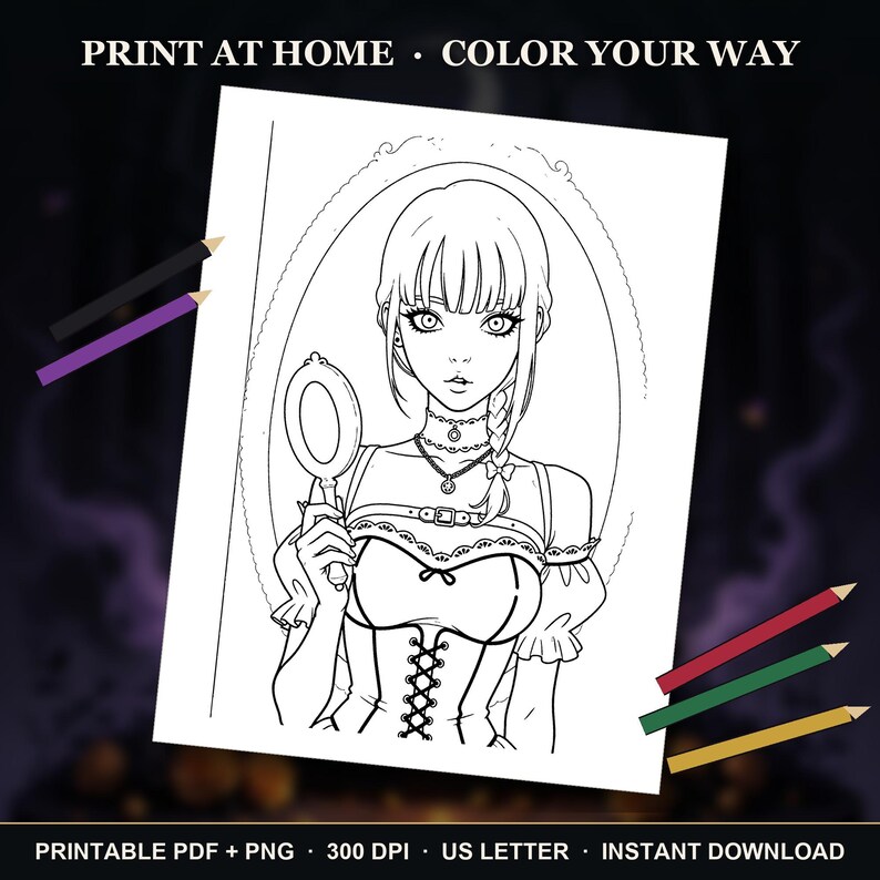 Witchy Coloring Book | 40 Goth Witch Coloring Pages for Adults, Candles, Moon & Ritual Printable PDF Download image 6