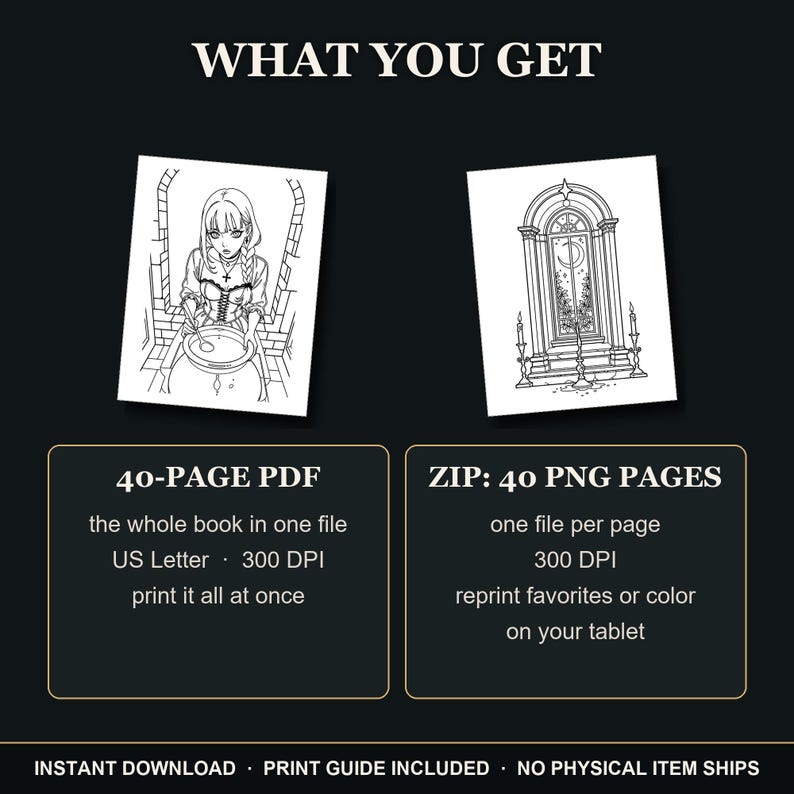 Witchy Coloring Book | 40 Goth Witch Coloring Pages for Adults, Candles, Moon & Ritual Printable PDF Download image 8