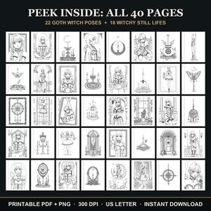 Witchy Coloring Book | 40 Goth Witch Coloring Pages for Adults, Candles, Moon & Ritual Printable PDF Download image 2