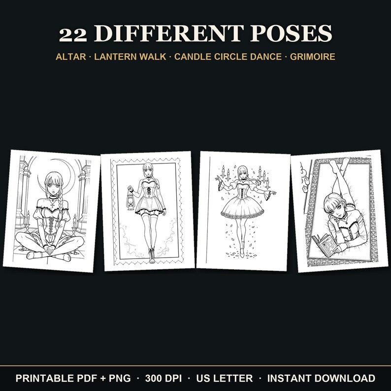 Witchy Coloring Book | 40 Goth Witch Coloring Pages for Adults, Candles, Moon & Ritual Printable PDF Download image 4