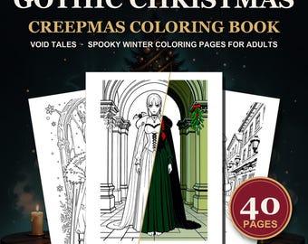 Kerstkleurplaten voor volwassenen | Gotisch griezelig kerstkleurboek, 40 spookachtige printbare pagina's (pdf)