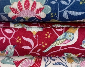 Tilda ‘Jubilee Bird Tree’ fabric in Blue or Red, priced per Fat Quarter meter and cut to order