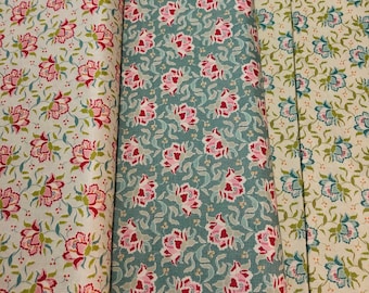 Tilda fabric &#39;Clown Flower&#39; in Linen, Green and Teal cut to order