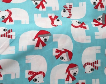 Ann Kelle for Robert Kaufman polar bears Christmas Fabric in FQ, cut to order.