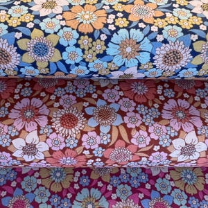 Lauren floral fabric Wallflower collection from Tilda available in Caramel, Blue and Burgundy priced per quarter meter.