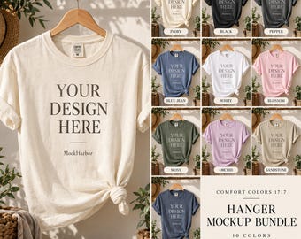 Comfort Colors 1717 Mockup Bundle, Hanger T-Shirt Mockups in 10 Colors, Blank Tee Listing Photos for Etsy Sellers, Digital Download