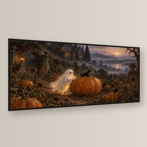 Pumpkin Patch Frame TV Art, Misty Autumn Garden at Dawn, Vintage Fall Oil Painting, 4K Digital Download