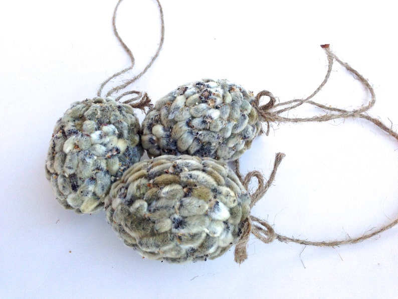 Spring decoration Catkins eggs Rustic Easter eggs Hanging Easter eggs, set of 3 image 2