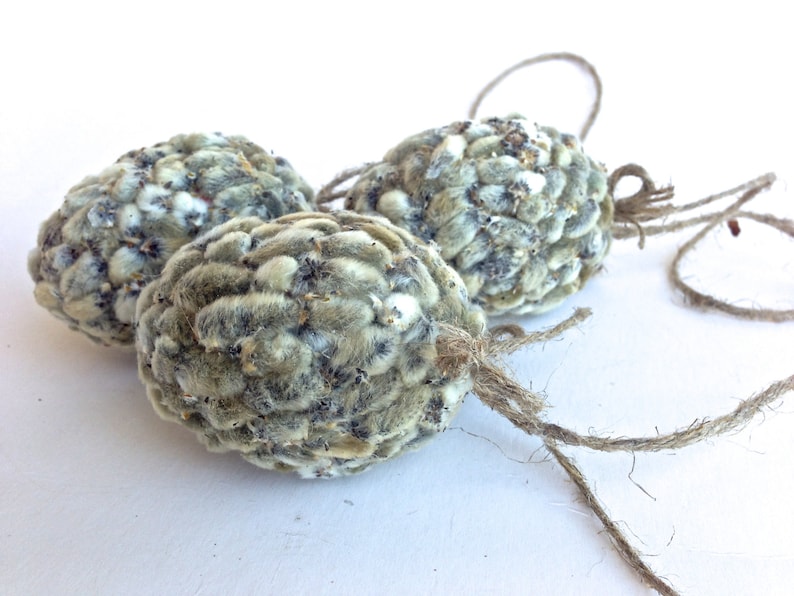 Spring decoration Catkins eggs Rustic Easter eggs Hanging Easter eggs, set of 3 image 1