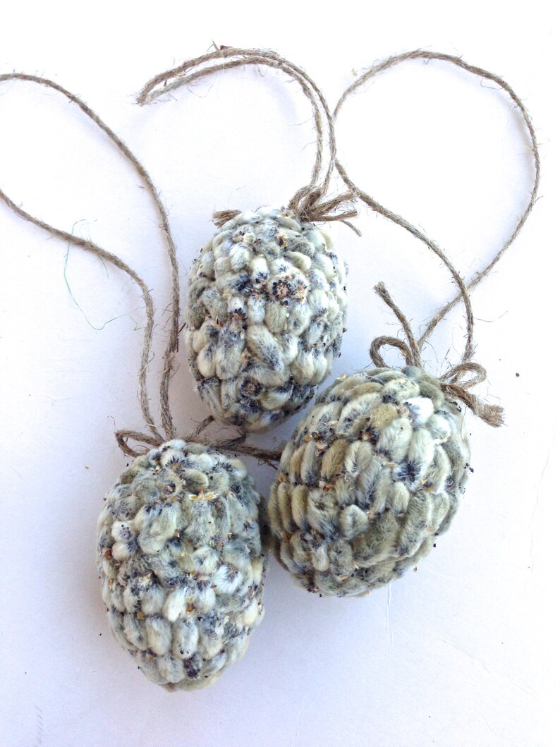 Spring decoration Catkins eggs Rustic Easter eggs Hanging Easter eggs, set of 3 image 4