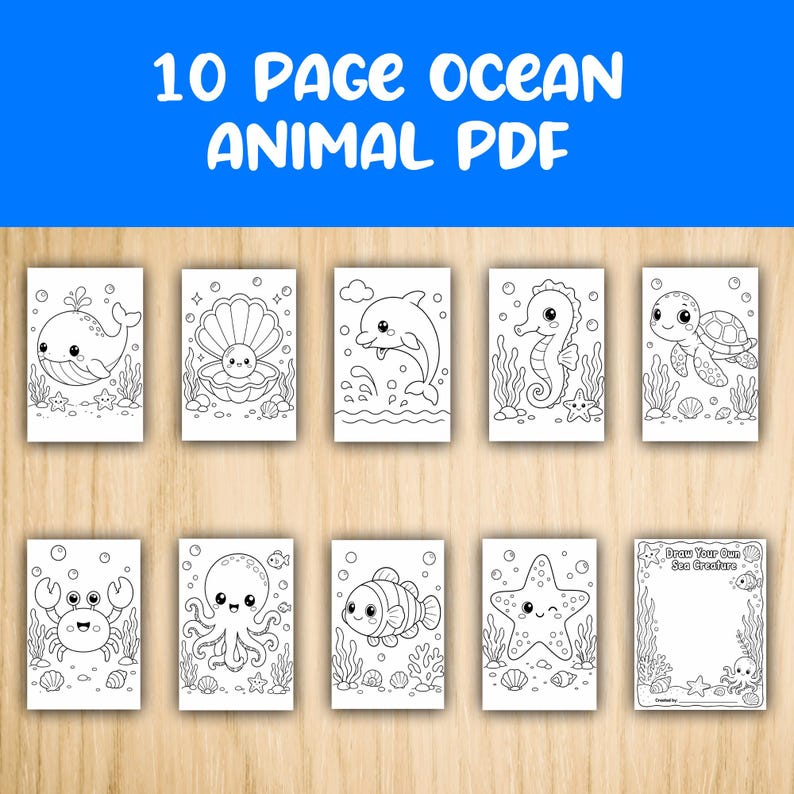 Ocean Animals Coloring Book, Printable Sea Creatures Coloring Pages for