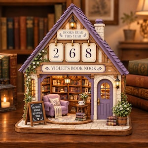 Personalized Book Reading Tracker, Books Read This Year Counter, Custom Book Nook Miniature, Wood Library Decor, Book Lover Gift for Readers