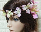 Boho Hippie Pink  Flower Hair Wreath Headband, Woodland, Wedding, Flower Child Floral Crown