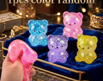 Ursinho de goma brilhante e macio, brinquedo antiestresse fofo de animal para apertar, ursinho brilhante, brinquedo sensorial macio para aliviar o estresse.