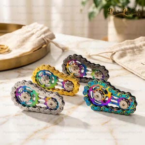 Rainbow Fidget Spinner, Zinc Alloy Bike Chain Gear Spinner, Mechanical Hand Spinner, Stress Relief Fidget Toy