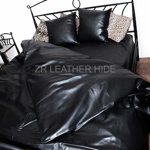 Genuine NAPA Leather Bedding Set – Black Leather Bed Sheet, Duvet Cover & Pillowcases
