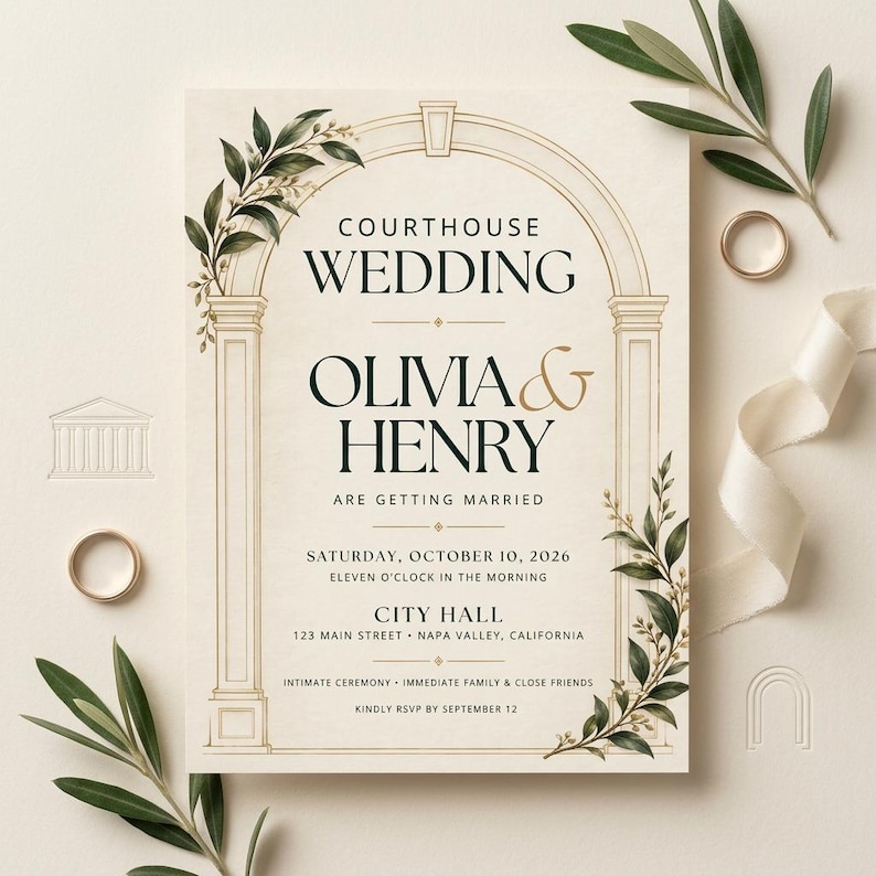 Courthouse Wedding Invitation, Editable Canva Template, Modern Civil Courthouse Wedding Invitation, Editable Canva Template, Modern Civil
