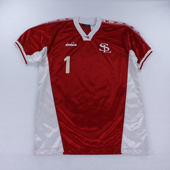 Diadora, Vintage Diadora Soccer Jersey Red White Embroidered Size Medium M Number 1