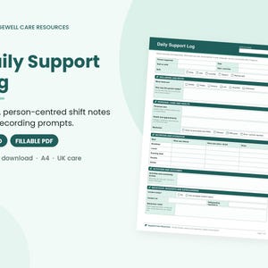 Daily Support Log Template | UK Care Shift Notes (Word + PDF)