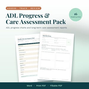 Tableau de suivi des activités de la vie quotidienne et rapport d'évaluation des soins de longue durée | Maison de retraite, résidence pour personnes âgées, logement accompagné | Suivi des activités de la vie quotidienne | Word PDF