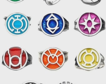 Anneaux de pouvoir Green Lantern de DC Comics - Ensemble ajustable de 9 anneaux (sans boîte)