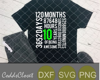 10 Years Svg 120 Months Svg Birthday SVG Dxf Png  Birthday Age 10 Svg Cutting Machine File 10 Years of Awesome Svg Subway Birthday Svg