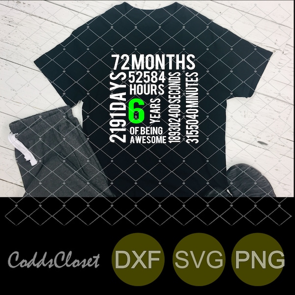 6 Years Svg 72 Months Svg Birthday SVG Dxf Png  Birthday Age 6 Svg Cutting Machine File 6 Years of Awesome Svg Subway Birthday Svg