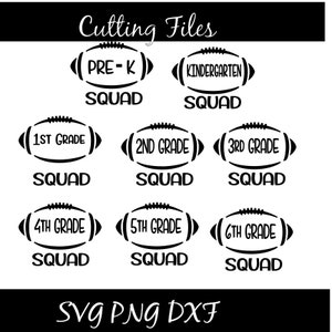 PreK to 6th Grade Squad Svg Png Dxf Bundle Football Svg Png Dxf Back to School Svg Bundle Football Pre-K to 6th Grade Squad Svg Dxf Png
