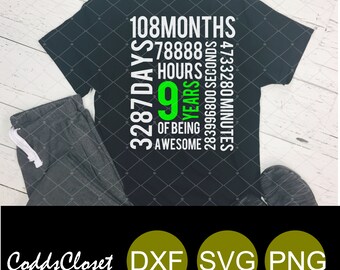 9 Years Svg 108 Months Svg Birthday SVG Dxf Png Birthday Age 9 Svg Cutting Machine File 9 Years of Awesome Svg Subway Birthday Svg