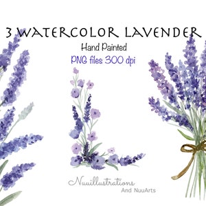 Lavender Flower Clipart Watercolor Purple Lilac Floral, Bouquet Border Frame Hand painted Clip Art Small License No Credit Required