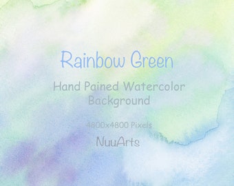 Rainbow Green Abstract Watercolor Background Digital Paper Texture Splashes Brushstroke Hand Painted Clip art - Small License