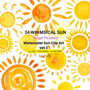 Sun Watercolor Whimsical Fun Clipart Childlike Painting Sunny Weather Clip Art School Nursery Decoration - Hand Painted