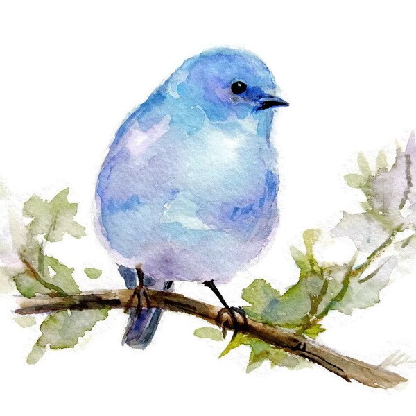 Bird Watercolor Painting Bird Art Small Bird Hand Painted Original Watercolor Bird Illustration Animal Nursery Art  6x8 Blue Bird