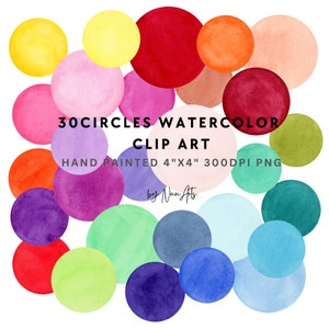Círculos Coloridos Pontos Aquarela Forma Redonda Pincel Stokes Clipart Fundo Pintado à Mão Clip Art - Licença Pequena