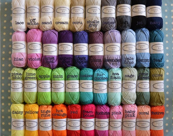 Cotton Yarns 1 Ball Choose 1 colour 100% Cotton Yarn Granny Kit Yarn Ready to ship by CrochetObjet