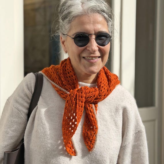 Mdays Crochet Bandana Pattern by CrochetObjet - Granny Stitch Triangle Scarf - Easy One Skein Boho Hair Accessory - PDF Download