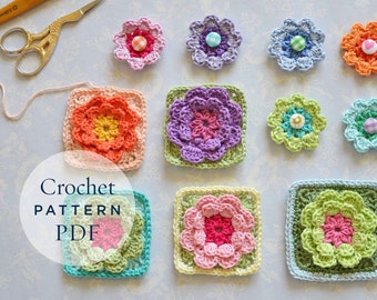 Crochet Pattern Flower Square pattern - ready for immediate download - by CrochetObjet