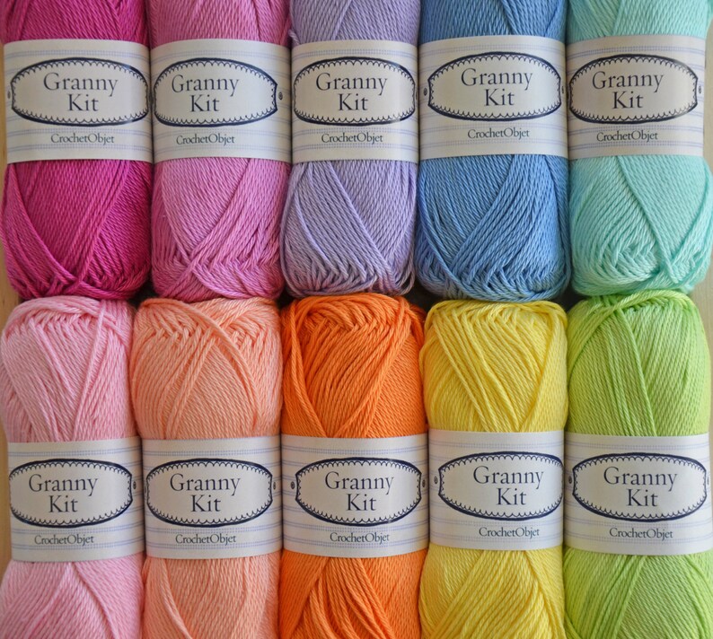 Cotton Yarns 10 colours Granny Kit Ready to ship by Etsy