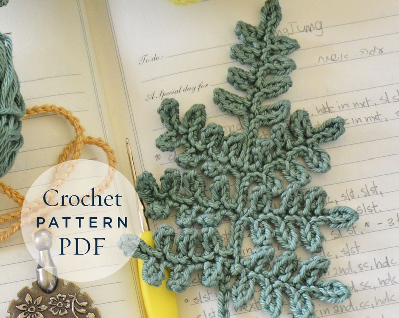 Fern Leaf Crochet Pattern step by step US terms DIY pattern ready for download by CrochetObjet image 1