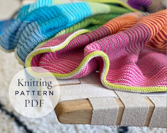 Kiss Blanket Garter Stitch Knitting Pattern, step by step US terms DIY pattern ready for download by CrochetObjet