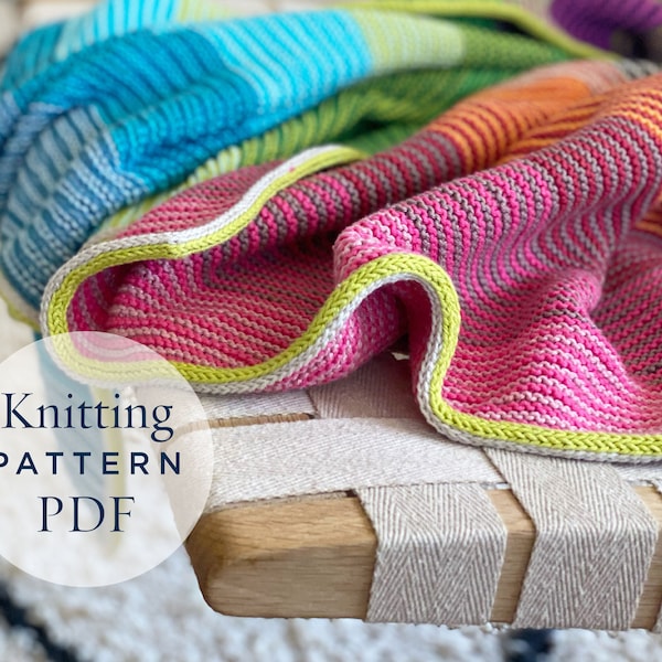 Kiss Blanket Garter Stitch Knitting Pattern, step by step US terms DIY pattern ready for download by CrochetObjet