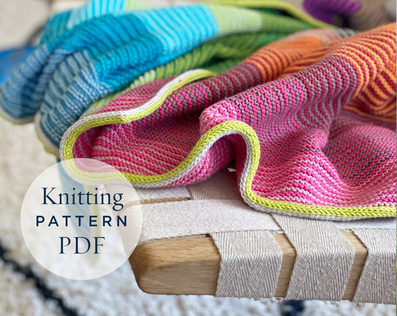 Kiss Blanket Garter Stitch Knitting Pattern, step by step US terms DIY pattern ready for download by CrochetObjet image 1