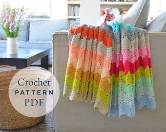 Crochet Pattern, Four Seasons Chevron Blanket  pattern - ready for immediate download - by CrochetObjet