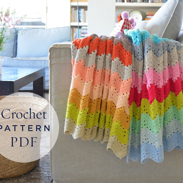 Crochet Pattern, Four Seasons Chevron Blanket  pattern - ready for immediate download - by CrochetObjet